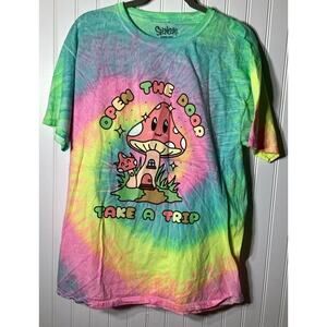 Spencer Multicolored Tie Dye Mushrooms Graphics TShirt Tee Adult Sz L